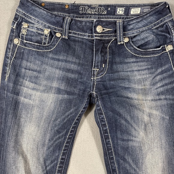 Miss Me women 29 SKINNY jeans Medium Wash PINK EMBELHISHMENTS THICK STITCH - Picture 4 of 10